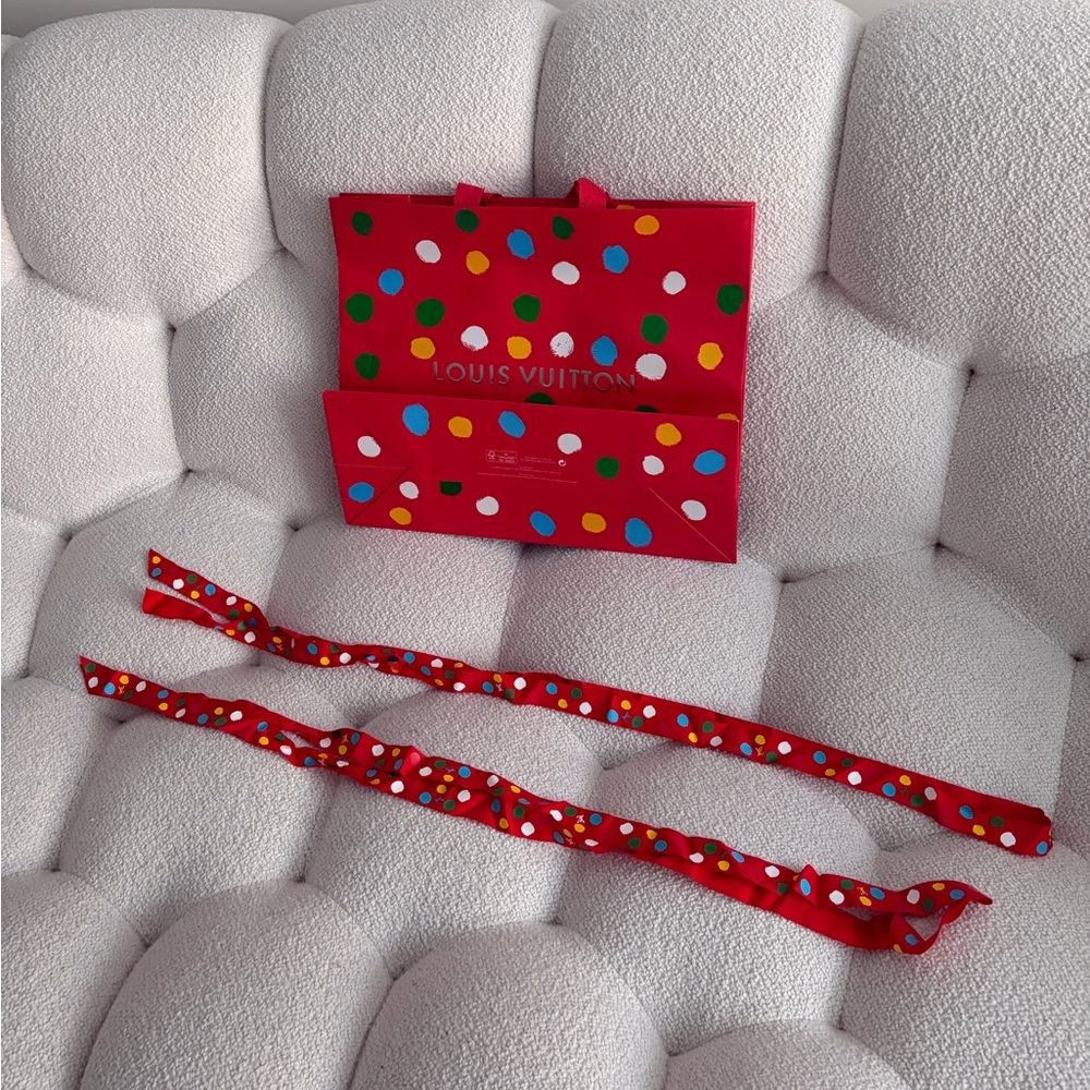 Louis Vuitton Limited Edition Yayoi Kusama Red Paper Bag and 2 Red Ribbon Sashes